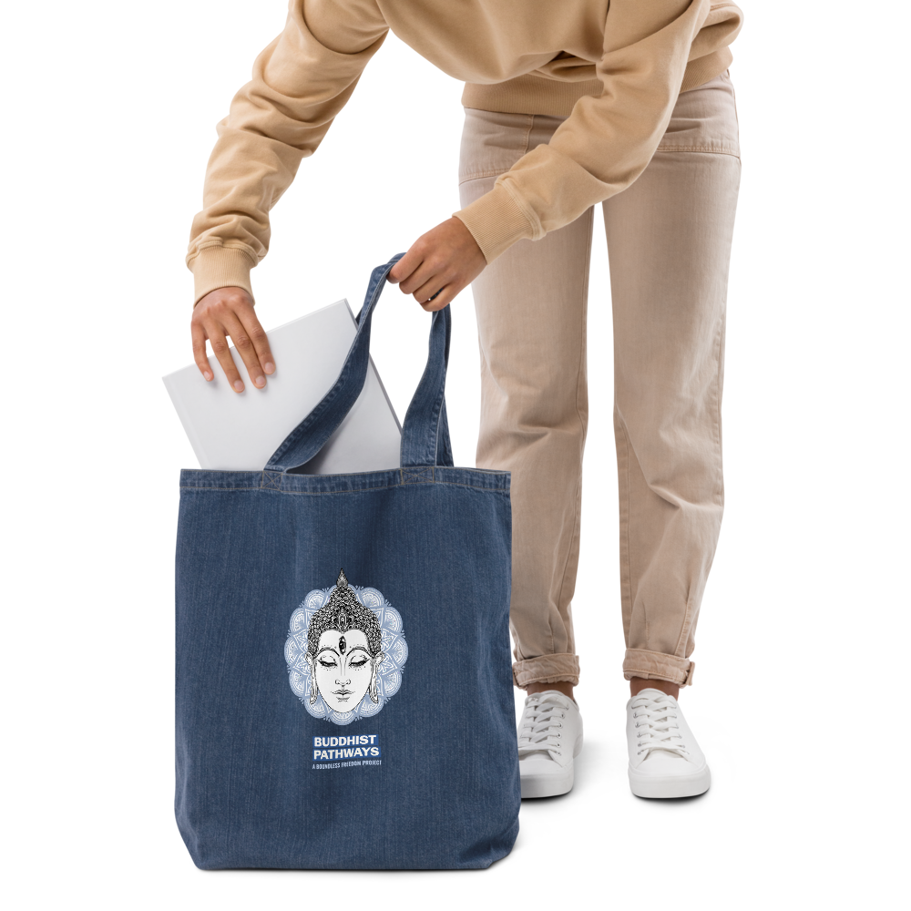 BUDDHIST PATHWAYS DENIM TOTE