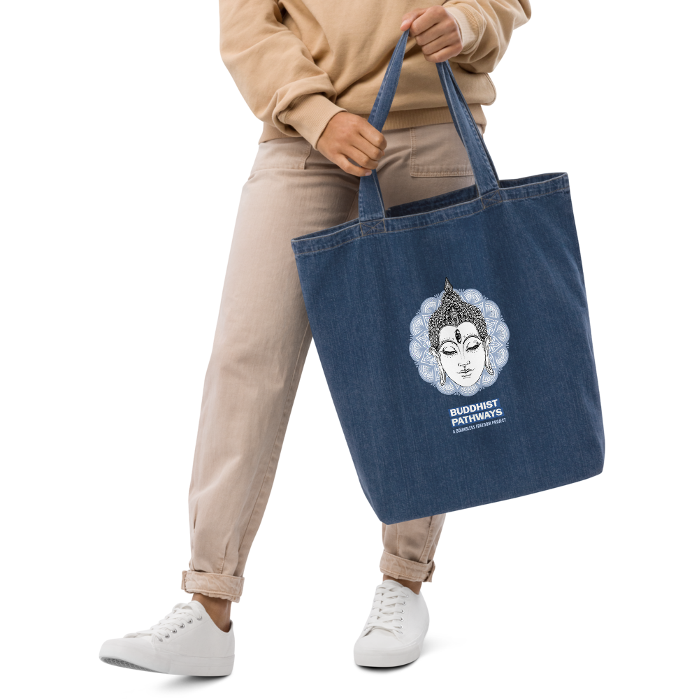 BUDDHIST PATHWAYS DENIM TOTE