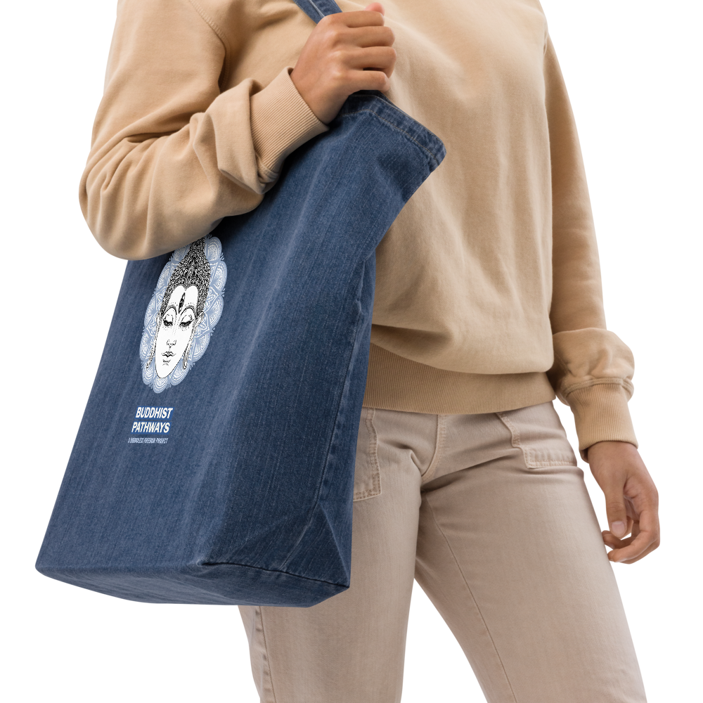 BUDDHIST PATHWAYS DENIM TOTE