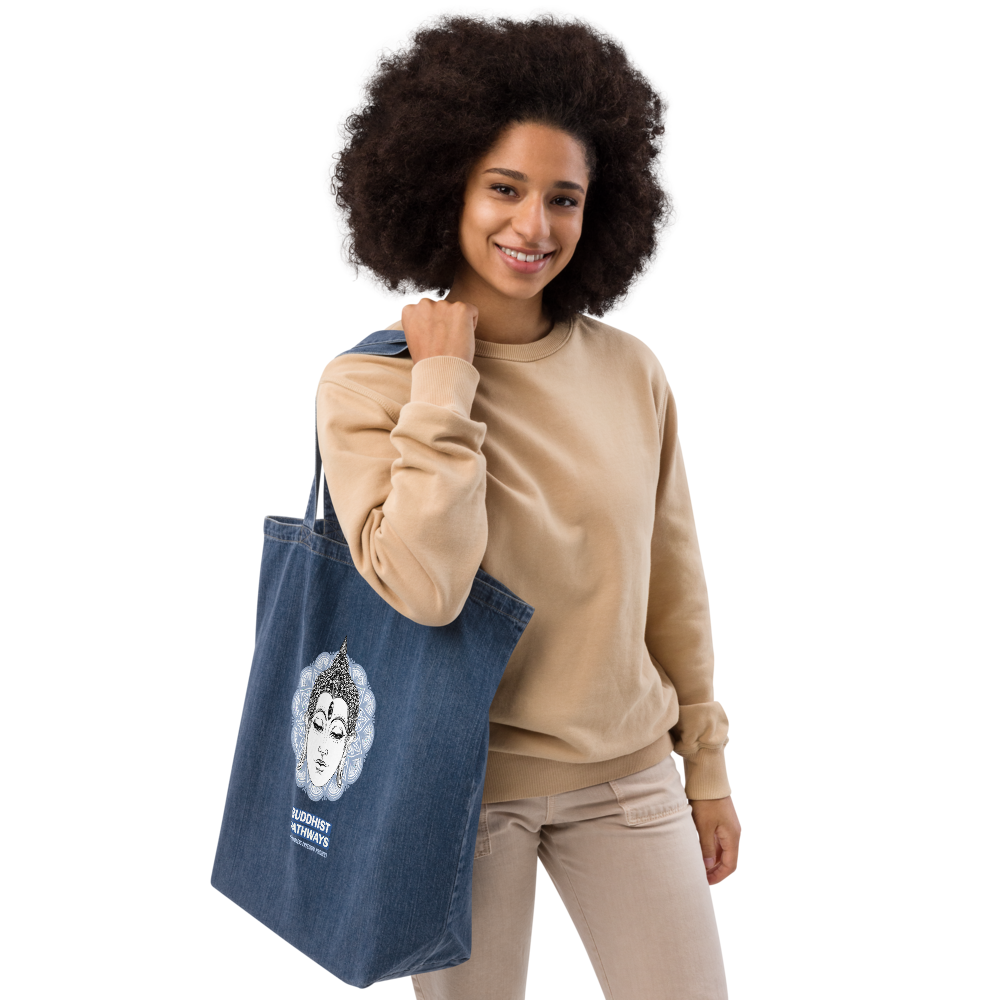 BUDDHIST PATHWAYS DENIM TOTE